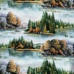 Nature, Fall Trees, Water Elusive Catch by Ron Jenkins for SSI Fabric - 1/2 YD